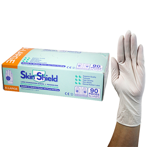Skin Shield Latex Powder Free Gloves Extra Large Cream AS/NZ HACCP 90 Box